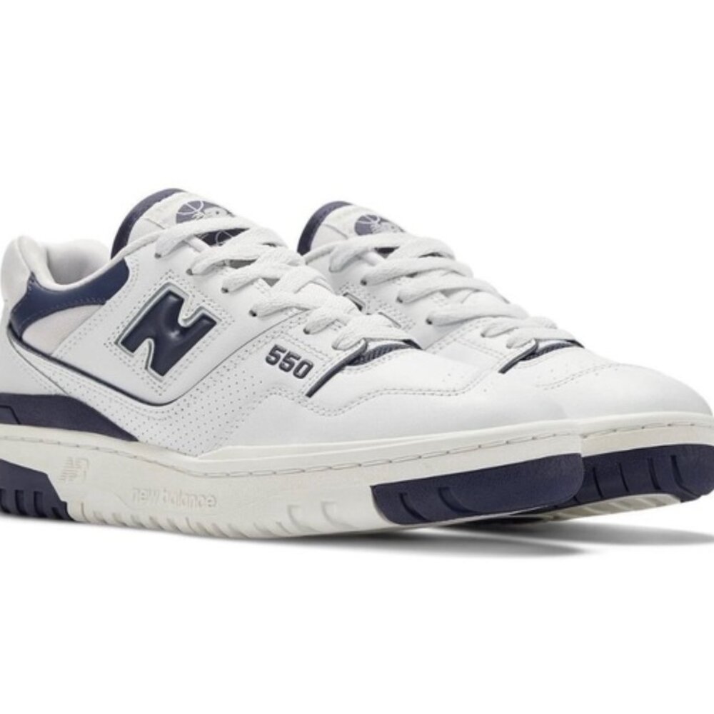 New Balance 550 White and Navy Sneakers